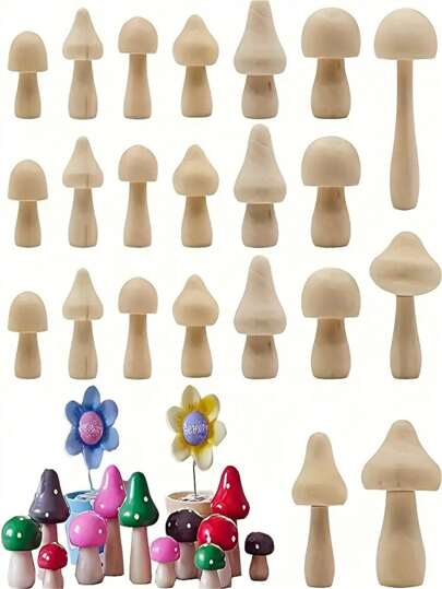 Wooden Mushroom Blocks, Natural Mini DIY Wooden Mushroom Dolls, Suitable For Art, Handicrafts, Painting And Table Decoration Of Home Shelves.
