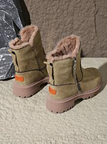 女士保暖雪地靴，厚保暖内衬，冬季短靴 - 綠色 - 查看 6