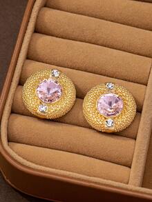 1 对时尚高端简约圆形经典耳环，多色混合，别致的欧式风格 - 彩色 - 查看 5