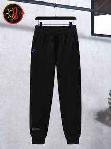 Bộ 2 món/Bộ quần áo thể thao tập luyện thường ngày bằng vải nỉ màu trơn có mũ trùm đầu và quần nỉ có dây rút, bộ ấm áp cho mùa xuân thu đông - màu đen - Xem 5