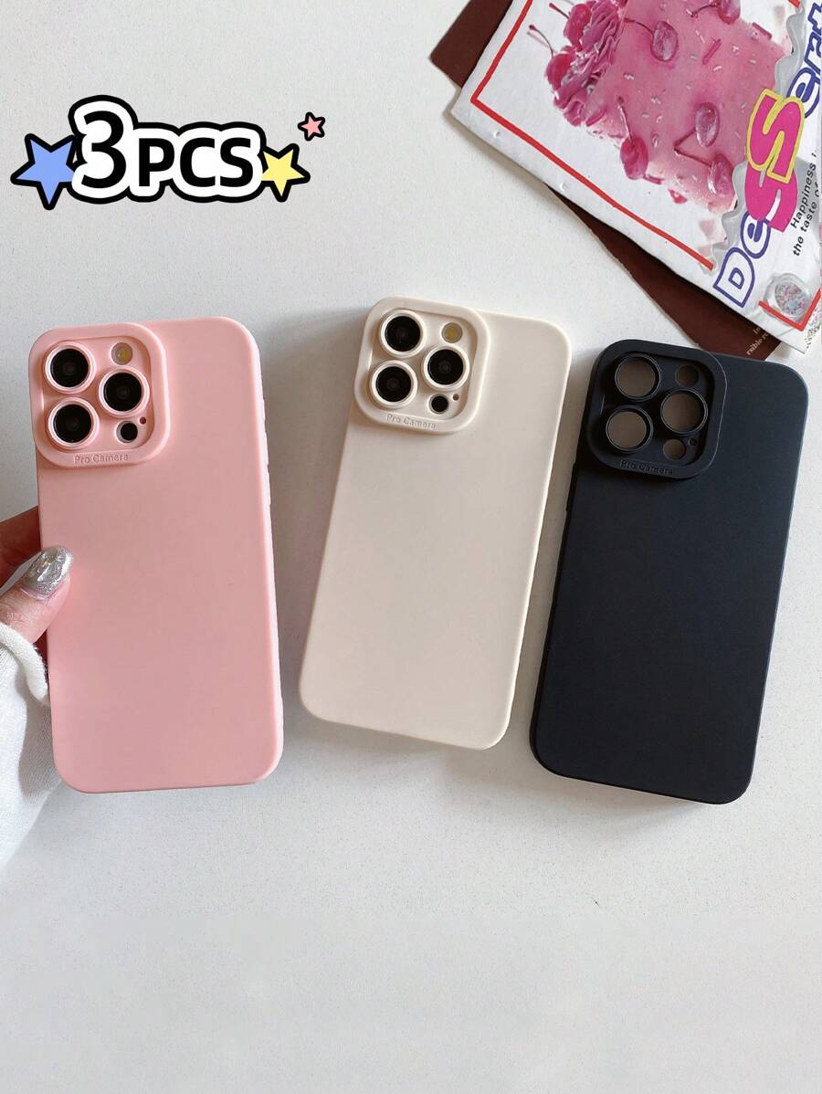 Bộ 3 ốp lưng điện thoại Dopamine trơn màu - Đen/Trắng/Hồng, có bảo vệ camera, tương thích với iPhone & Galaxy, chống nước, chống sốc, chống rơi vỡ và chống trầy xước.