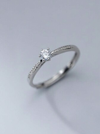 HuooNew 1 pieza Anillo abierto ajustable de plata de ley 925 con circonita cúbica, regalo para mujer