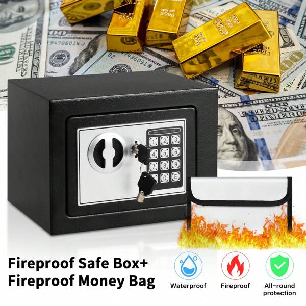 DELI Deli 0.2 Cubic Black Safe Box, Electronic Digital With Fireproof Money Bag For Home And Office