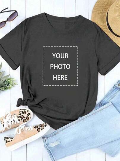 Women Plus Size Short Sleeve Round Neck Loose T-Shirt, Custom Printed