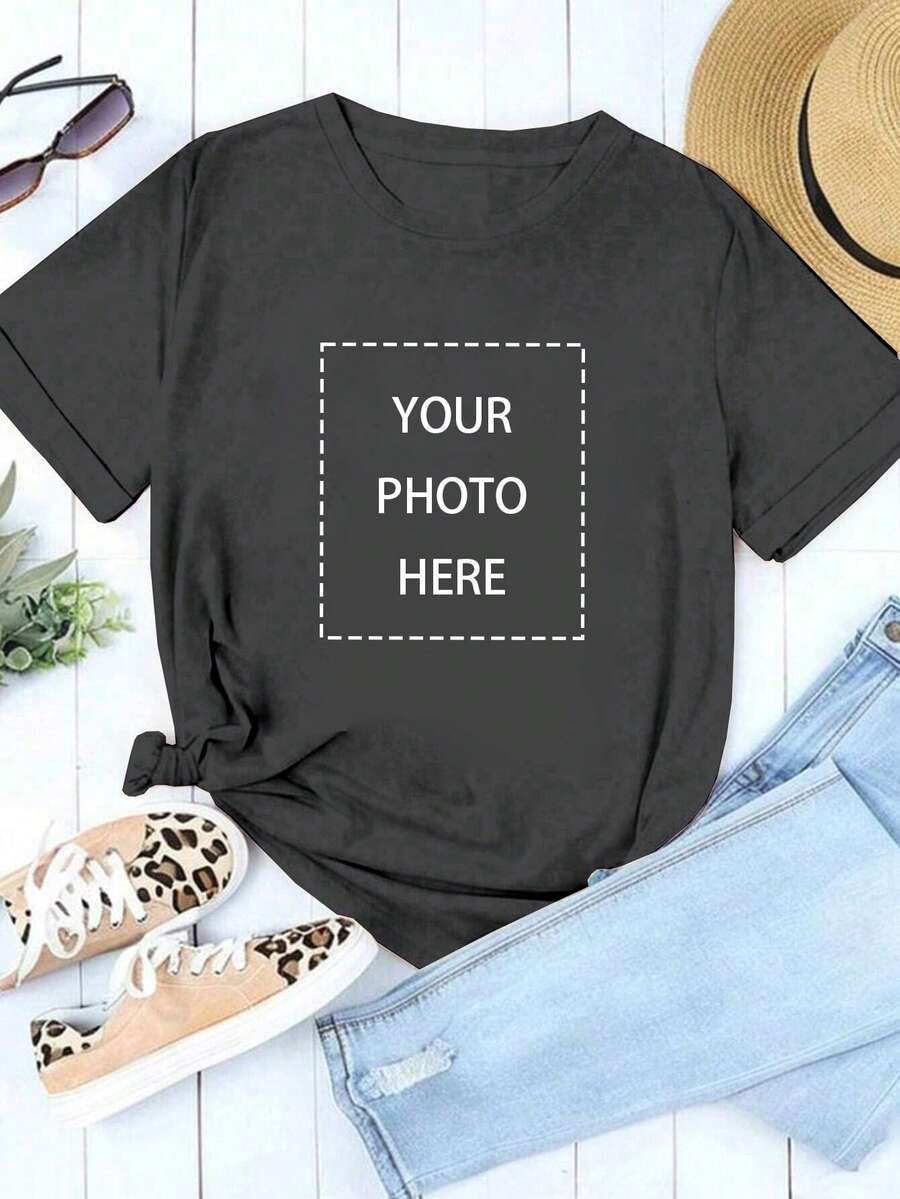 Damen Große Größen Kurzarm Rundhals Loose T-Shirt, individuell Muster