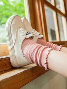 7 Pairs/Set Women Socks Solid Color Ruffle Hem Women Crew Socks, Fashionable For Daily Wear, Random Color Dispatch - Multicolor - View 2