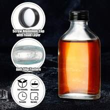 16/3 paquetes, botellas de vidrio transparente pequeñas de 1.7oz/50ml, 3.4oz/100ml, 6.8oz/200ml con tapas, botellas redondas de Boston de 50ml para pociones, jugos, ginebra, aceites, líquidos - SIN FUGAS