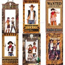1pc Western Cowboy Bounty Poster Vintage Backdrop, Holiday, Birthday, Party, Bathroom Gift Occasion Decor Hollow Photo Frame Hanging Cloth Photography Prop