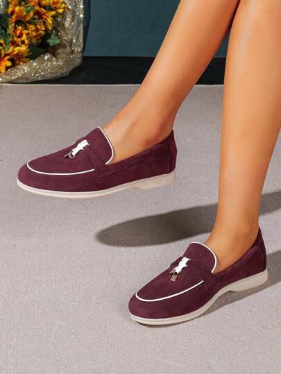 Damesschoenen met ronde neus, herfst/winter, nieuwe casual loafers, instappers voor op het werk, bordeauxrood, zachte zool in Britse stijl voor op kantoor, plusmaten 41-43