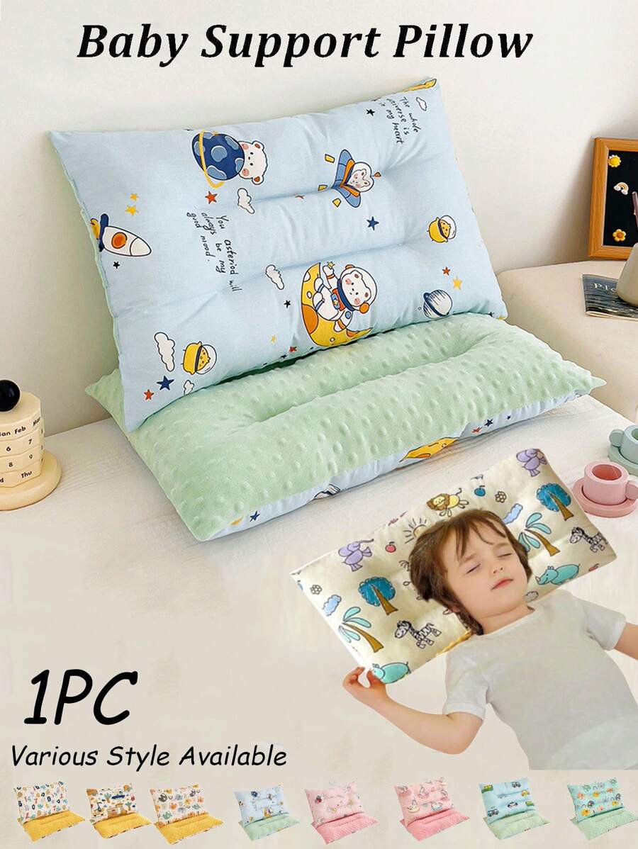 Upgraded Soft & Comfortable Children's Pillow, Center Concave Design, Suitable For Flat Head And Other Head Shapes, Children's Head Support Pillow, Baby Rest Head Support Pillow, Soft & Comfortable Cartoon Bear Memory Foam Pillow, Suitable For Boys And Girls Sleep And Head Support, Sofa Pillow, Random Pattern Distribution - Multicolor - View 1