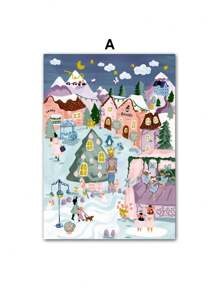 1 pezzo Quadro su tela con dipinto di regalo invernale natalizio, di un camino, motivi scandinavi, per decorazione della parete del soggiorno senza cornice