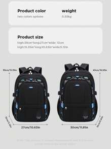 新款轻便休闲背包，适合小学生、男生（1-3-6-9年级，6-12-16岁），大容量书包 - 黑色 - 查看 4