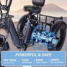 Triciclo eléctrico de 750W para adultos y personas mayores con baterías duales de 48V 12.5AH+18AH de gran capacidad, 2 cestas y velocidad máxima de 37 km/h, triciclo eléctrico para personas mayores viajar al exterior - Azul - Ver 4