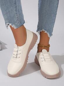 Damskie modne obuwie codzienne, płaskie trampki, sznurowane mokasyny, białe/beżowe buty typu Mary Jane, okrągłe noski, lekkie, miękkie, wygodne, swobodne, oddychające buty domowe