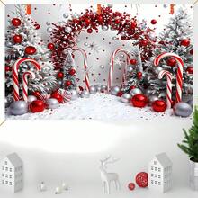 1pc Red Candy Cane Christmas Theme 1st Birthday Backdrop, Photography Background Hanging Cloth