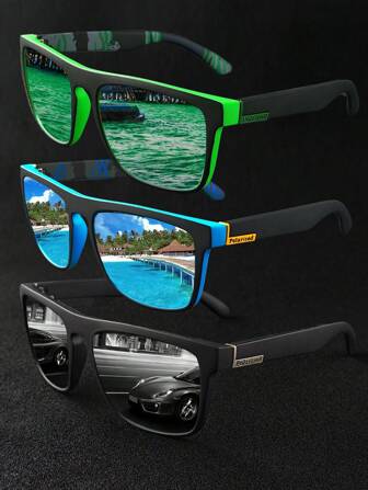 3 Pairs Men's Square Fashion Glasses, Stylish Eyewear Suitable For Cycling & Sports For Summer Beach Vacation,Outdoor,Travel