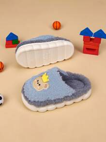 1 par de cálidas y lindas zapatillas de estar por casa antideslizantes con diseños de dibujos animados para niños, de felpa suave, apropiadas para usar en otoño/invierno en casa