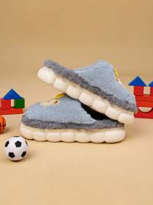 1 par de cálidas y lindas zapatillas de estar por casa antideslizantes con diseños de dibujos animados para niños, de felpa suave, apropiadas para usar en otoño/invierno en casa