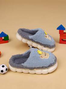 1 par de cálidas y lindas zapatillas de estar por casa antideslizantes con diseños de dibujos animados para niños, de felpa suave, apropiadas para usar en otoño/invierno en casa