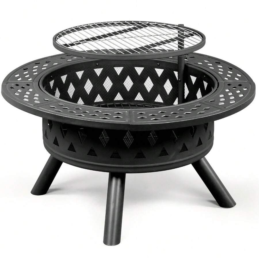 38" Wood Burning Fire Pit Metal Backyard Patio Round Table Outdoor