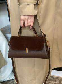 1 件女士复古绒面时尚手提包，PU 拼接单肩包，小方形日常工作钱包，商务休闲女包，非常适合办公室商务和工作，新款秋冬女包，最佳秋季钱包，最新时尚女士绒面包，与秋季服装完美搭配女士秋季服装