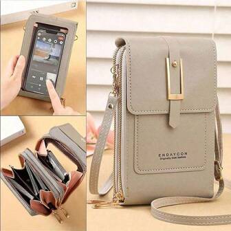 Touch Screen Phone Bag Mini Crossbody Bag With Flip Cover, Fashion Pu Wallet With Card Slots