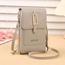 Touch Screen Phone Bag Mini Crossbody Bag With Flip Cover, Fashion Pu Wallet With Card Slots - Grey - View 9
