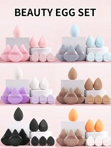 Bộ 9 dụng cụ mút trang điểm mềm mại thân thiện với da màu tím - 3 bông phấn hình quạt hai lớp & 3 dụng cụ tán phấn lớn & 3 bông phấn dạng đệm ngón tay cái - Màu tím - Xem 1