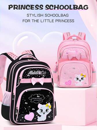 New Children's Schoolbag For Elementary School Students Girls 1,2,3,4,5,6 Grades 6-12 Years Old Internet Celebrity Cute Kitten Waterproof Lightweight Girls Girls Shoulder Bag