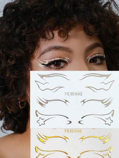 银色眼线贴，金色眼线贴，蝴蝶星星眼线贴，脸部纹身贴，蝴蝶眼线贴，银色闪亮彩妆贴，表演纹身贴，眼妆贴，防水，耐用，使用方便，可爱闪亮妆容装饰，女士持久妆容派对，适合狂欢节，演唱会