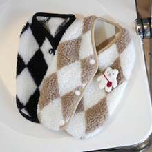 1 chiếc áo vest cho thú cưng mùa thu/đông dành cho chó và mèo, áo khoác lông cừu ấm áp không chân có họa tiết kẻ caro kim cương - Đen và trắng - Xem 3