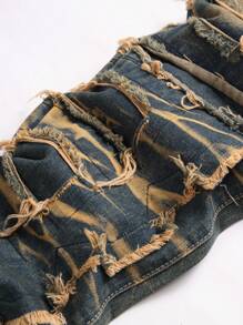 Men's Retro Distressed Color Blocking Slim Fit Denim Jeans