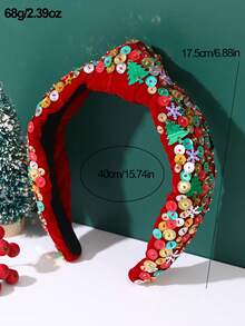 1pc Women's Fashionable Luxury Handmade Christmas Headband With Red, Christmas Tree, Snowflake Patterns, Bow Knot Sequins Decor, Christmas Party Hair Accessory, Great Gift For Best Friends - Red - View 5