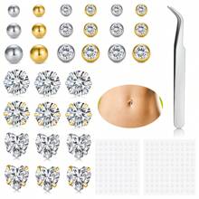 30-35pcs Fake Belly Piercing Cubic Zirconia Belly Button Rings Ear Lip Eyebrow Nose Non Piercing Studs Fake Piercing Jewelry - Multicolor - View 10
