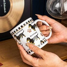 1 个腊肠犬主题图案陶瓷咖啡杯，送给爱狗人士的创意礼物，11 盎司多功能陶瓷杯，送给爸爸、朋友、同事和家人的有趣节日礼物，适合办公室下午茶咖啡杯，适合家庭早餐牛奶杯、咖啡杯、冷饮杯、马克杯、水杯、奶茶杯，可重复使用的陶瓷材质，也适合派对创意礼物。