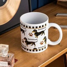 1 个腊肠犬主题图案陶瓷咖啡杯，送给爱狗人士的创意礼物，11 盎司多功能陶瓷杯，送给爸爸、朋友、同事和家人的有趣节日礼物，适合办公室下午茶咖啡杯，适合家庭早餐牛奶杯、咖啡杯、冷饮杯、马克杯、水杯、奶茶杯，可重复使用的陶瓷材质，也适合派对创意礼物。