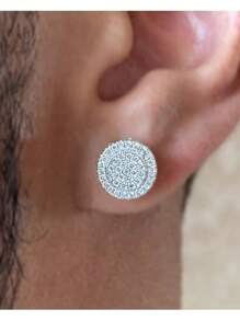 Round Silver Earring Studded With Zirconia With 40 Stones Men's Unit 925 Silver Plated In 18k Gold - 銀色 - 查看 2