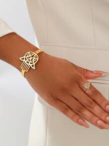 1 Ring+1 Bracelet Fashion Personalized Hollow Carved Palm Ring Bracelet Two Pieces Set