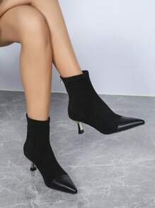 Women's Fashionable High Heel Ankle Boots, Party Style, Black Mid-Calf Boots, Zip Closure, High Heels & Pointed Toe, Suitable For Dating, Everyday Wear & All Occasions Like Halloween, Christmas, Disco Party