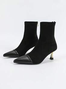 Women's Fashionable High Heel Ankle Boots, Party Style, Black Mid-Calf Boots, Zip Closure, High Heels & Pointed Toe, Suitable For Dating, Everyday Wear & All Occasions Like Halloween, Christmas, Disco Party