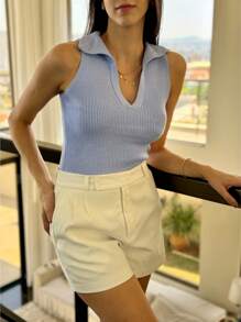 POLO NECK TANK TOP SUMMER KNITTED MODAL NEW COLLECTION - View 2