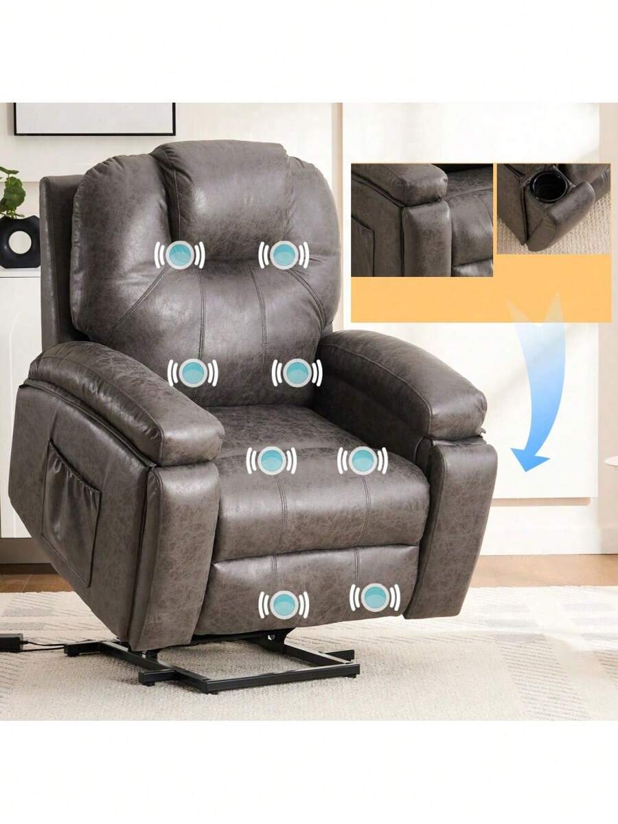Power Lift Recliner Chair With Massage For Elderly, Overstuffed Wide