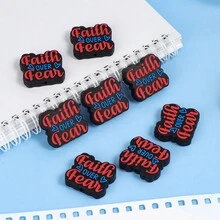 8 件/套“Faith”字母硅胶 Focak 珠，黑色背景红色文字，适用于钥匙扣、串珠、钢笔和其他 DIY 配件、散装珠宝制作手链项链手工艺品 - 矽膠焦點珠 - 查看 7