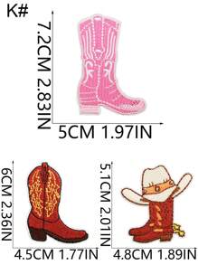 1 Set Of 3/6pcs Pink West Cowboy Shoes Embroidered Patches High Heels And Boots DIY Clothing Iron On Patches Sew Suitable For Backpacks, Jeans, Jackets, Hats, Decorative Accessory Cloth Stickers - Multicolor - View 22