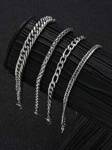 6pcs/7pcs Minimalist Stainless Steel Chain Bracelet Set For Men, Fashionable For Commute, Casual Daily Wear