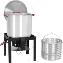 Olla de aluminio para hervir mariscos al aire libre con propano, cesta y quemador, olla de 100 cuartos de galón para hervir cangrejo y cangrejos de río - Plateado - Ver 1