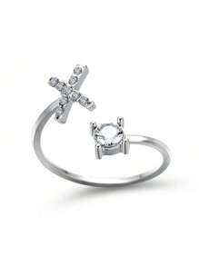 1 Stück modischer einstellbarer Ring mit 26 englischen Buchstaben Design aus kubischem Zirkonia, kreatives Geschenk für Frauen, Paar-Alltagsringe