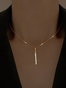 1 chiếc vòng cổ thanh dọc tối giản bằng bạc Sterling S925 với đá Zirconia, quà tặng trang sức sang trọng cho phụ nữ - vòng cổ - Xem 5