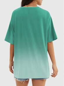 Speed mate Women's Ombre Round Neck Short Sleeve T-Shirt, Casual Loose Fit Top, Spring/Summer - Green - View 4
