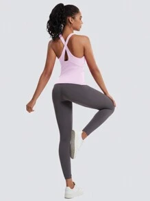 Womens Cross Back Workout Tank Tops-With Built In Bra, Athletic Yoga Gym Tank Tops - Lilac Purple - View 6